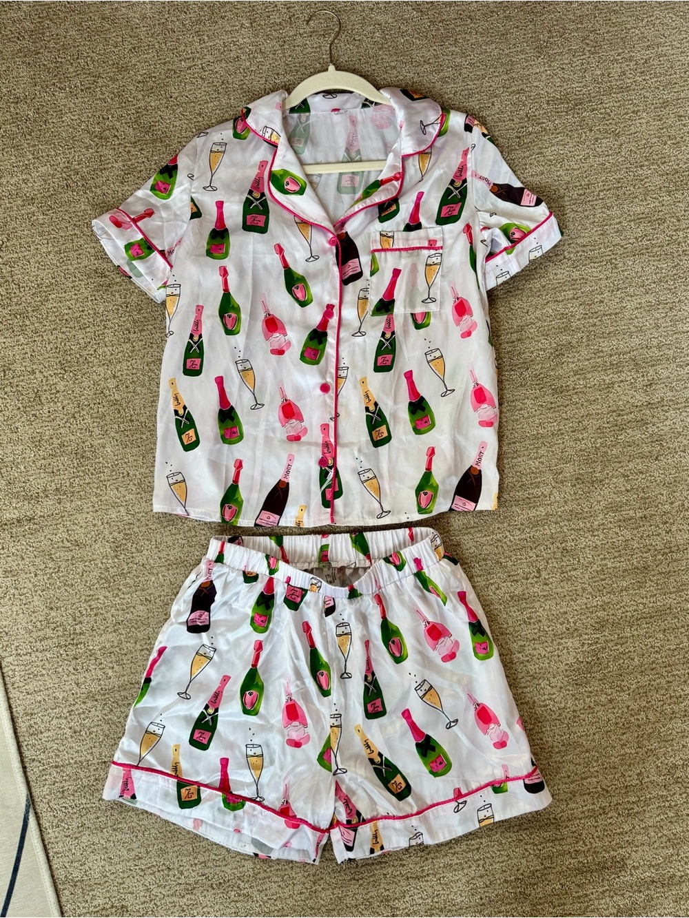 Champagne Bottle Print Silk Pajama Set